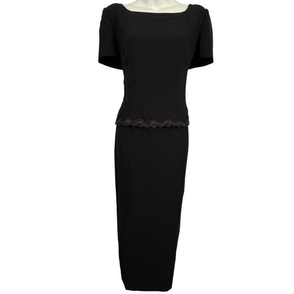 Maggy London Vintage 90s Lined Sheath Short Sleeve Whimsigoth Black Dress sz 6 - Picture 1 of 14